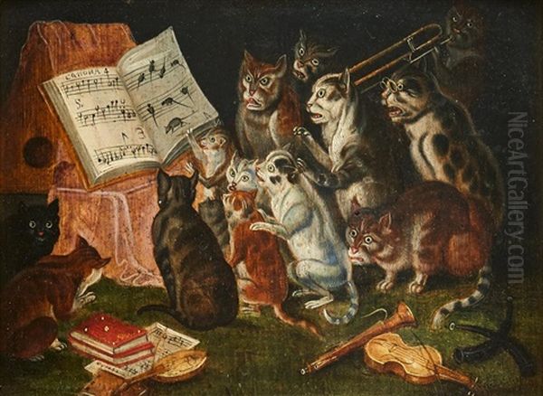 A Musical Gathering Of Cats Oil Painting by Abraham Teniers