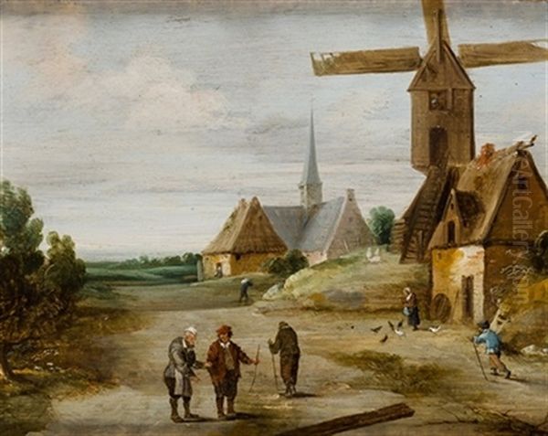 Paisaje Con Aldea Y Personajes Oil Painting by Abraham Teniers