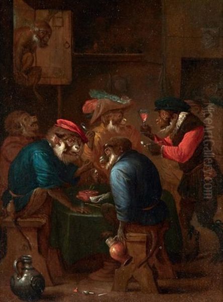 Les Singes Fumeurs Oil Painting by Abraham Teniers