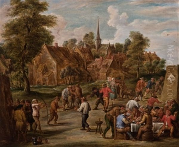 Comida En La Aldea Oil Painting by Abraham Teniers