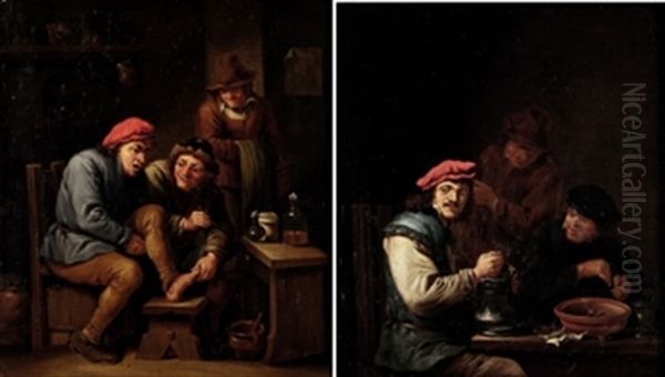 Bebedores De Cerveza Y El Callista (pair) Oil Painting by Abraham Teniers