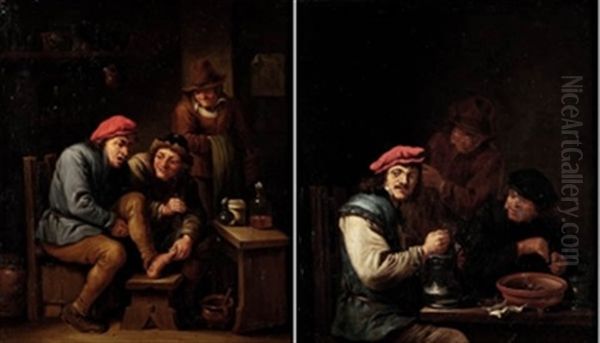 Bebedores De Cerveza Y El Callista (pair) Oil Painting by Abraham Teniers