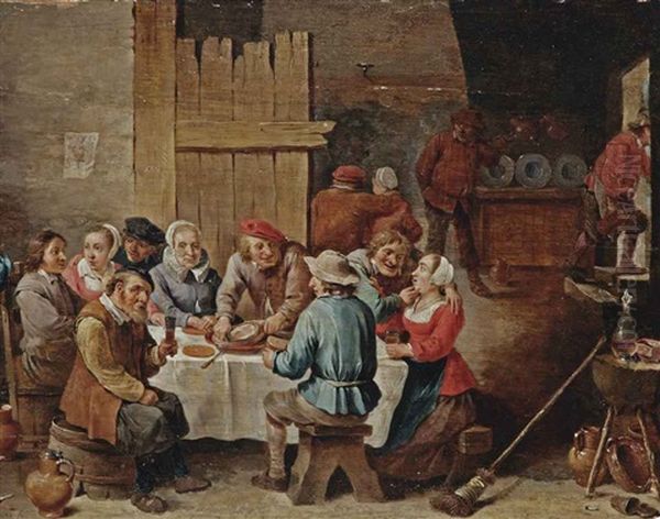 Peasants Eating And Drinking In An Interior Oil Painting by Abraham Teniers