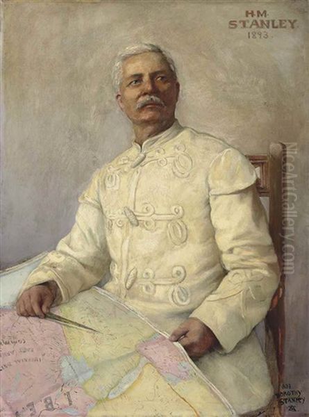 Henry Morton Stanley, Seated Half Length, Holding A Map Of East Africa Oil Painting by Dorothy Tennant