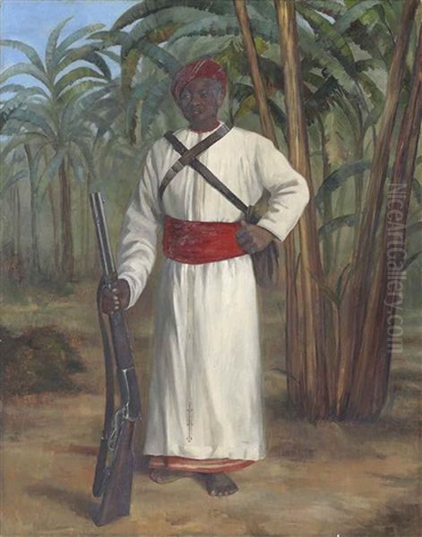 Portrait Of Sali, Standing Full Length In White Robes With A Red Sash And Headdress Oil Painting by Dorothy Tennant