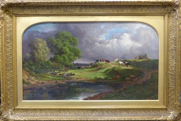 Cattle Grazing In A River Landscape Oil Painting by John Frederick Tennant