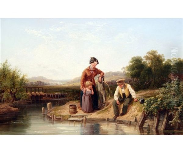 Fishing For Minnows Oil Painting by John Frederick Tennant