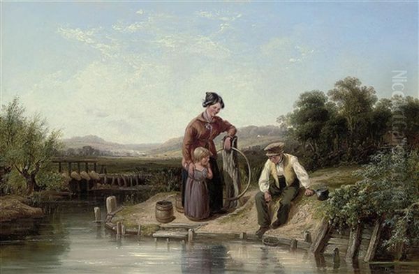 Fishing For Minnows Oil Painting by John Frederick Tennant