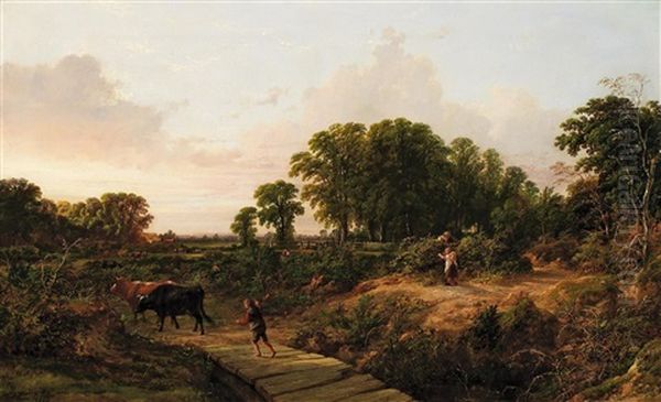 Weites Englisches Tal Mit Viehtreibendem Jungen Und Beerensammlern Oil Painting by John Frederick Tennant