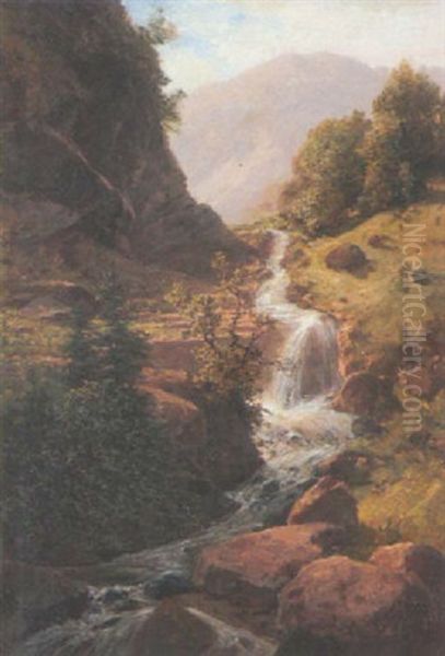 Wasserfall Im Gebirgstal Oil Painting by Eduard Tenner