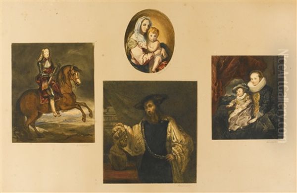 Two Watercolours [together With] Miniatures Of Old Master Paintings Oil Painting by John (Sir) Tenniel