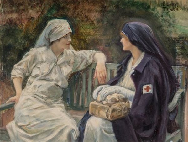 Nurses Of The Great War Oil Painting by Charles Henry Tenre