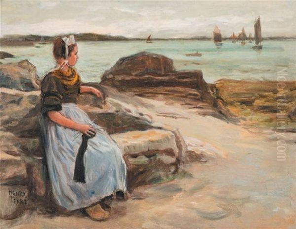 Bretonne A Son Tricot Oil Painting by Charles Henry Tenre