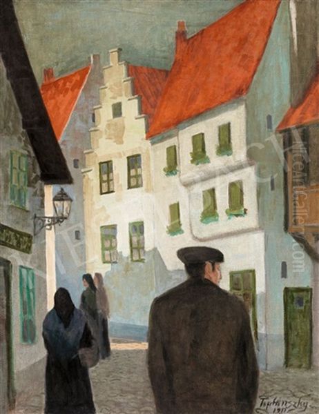 German Town (afternoon Walk) Oil Painting by Sandor Teplanszky