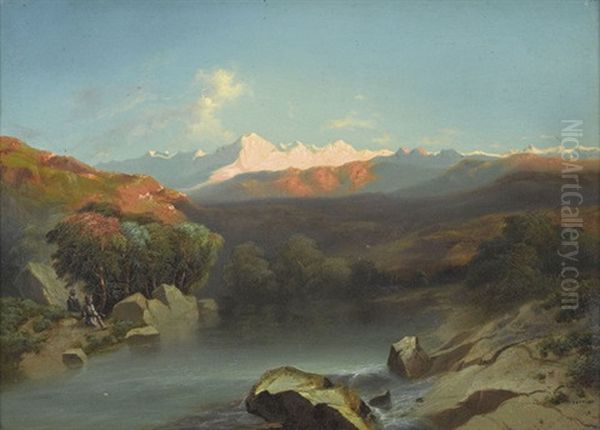 Alpenlandschaft Mit Bergsee Und Figurenstaffage Oil Painting by Jean Marc Benjamin Tepping