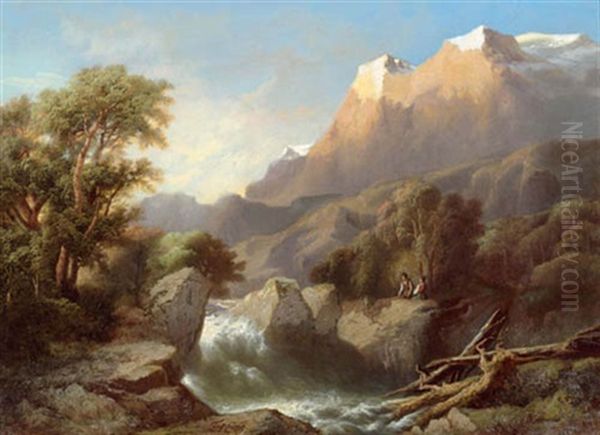 Gebirgslandschaft Mit Rauschendem Fluss Oil Painting by Jean Marc Benjamin Tepping