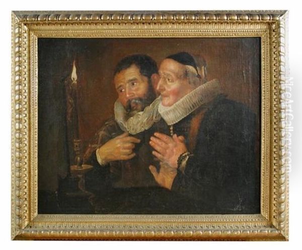 A Lady And Gentleman At Prayer Before A Candelit Crucifix Oil Painting by Hendrick Terbruggen