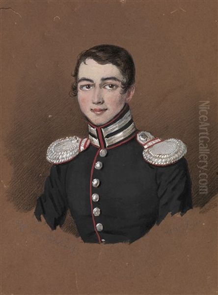 Portrait Of A Young Officer Oil Painting by Mikhail Ivanovich Terebenev