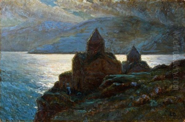 Monastere Au Bord Du Lac Sevan Oil Painting by Panos Terlemezian