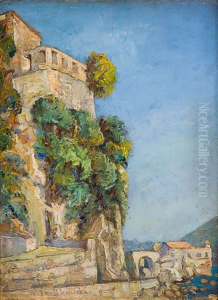 Mediterranean View Oil Painting by Wlodzimierz Terlikowski