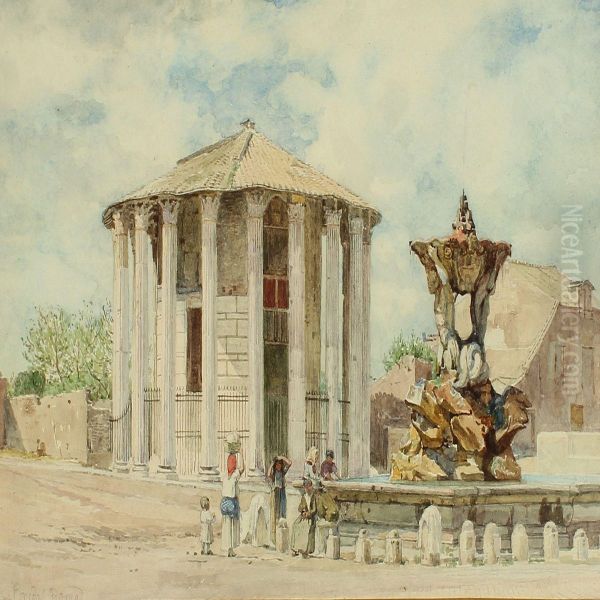 View Of Rome With The Temple Of Vesta Oil Painting by Niels Bredal