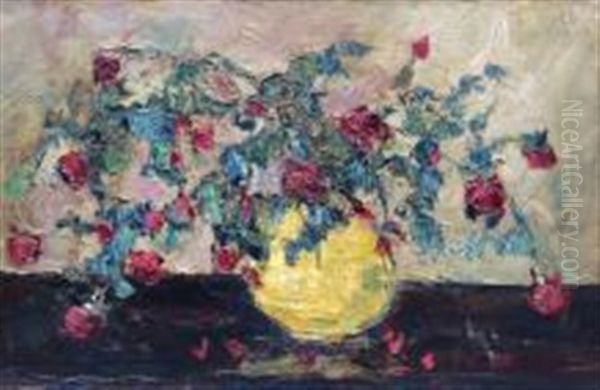 Bouquet De Roses Rouges Oil Painting by Wlodzimierz Terlikowski