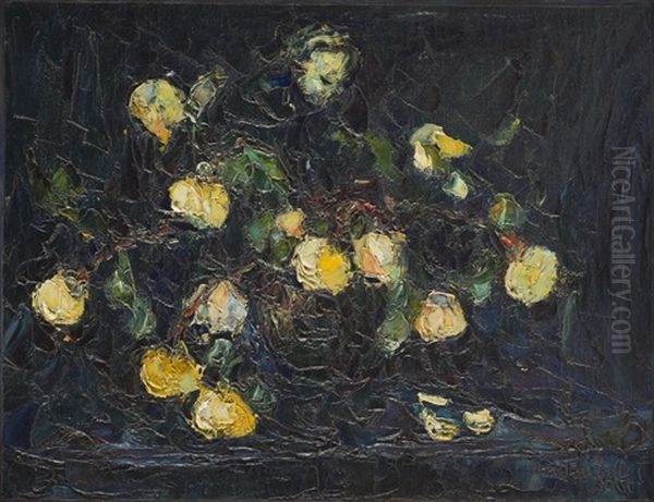 Yellow Roses Oil Painting by Wlodzimierz Terlikowski