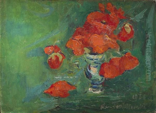 Poppies In A Vase Oil Painting by Wlodzimierz Terlikowski