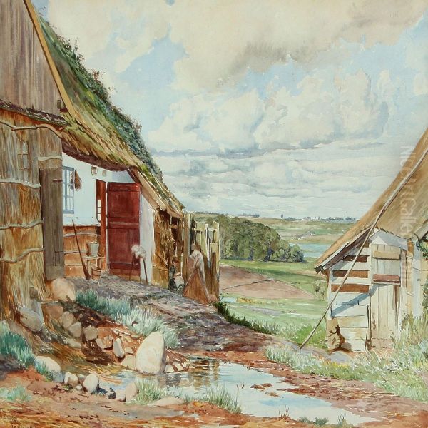 Farm Exterior Near Englerup Oil Painting by Niels Bredal