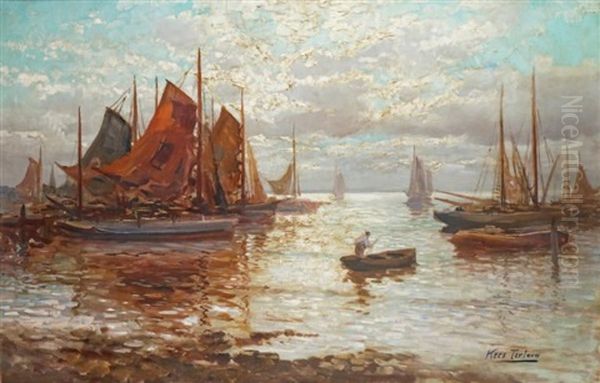 Bateaux Dans Un Port En Hollande Oil Painting by Kees Terlouw