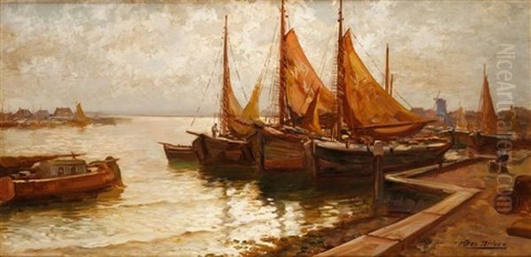 Bateaux De Peche, Port En Hollande Oil Painting by Kees Terlouw