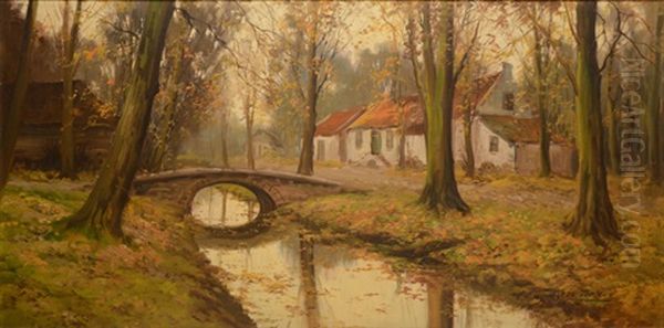 Femme Et Ruisseau A L'automne Oil Painting by Kees Terlouw