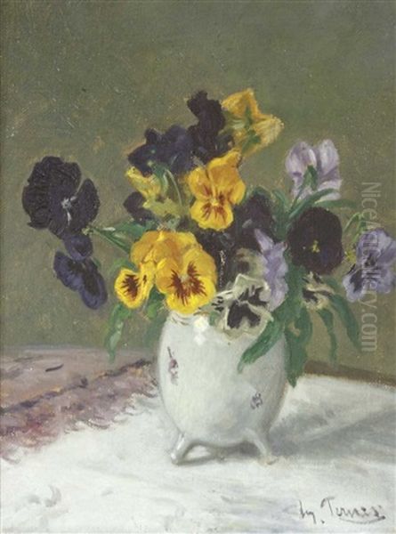 Stiefmutterchen In Einer Vase Oil Painting by Auguste Ternes