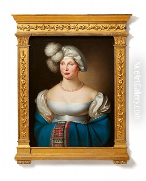 Portrait Of Queen Louise In A Silk Beret Oil Painting by Wilhelm Ternite