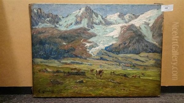 Le Glacier Des Bossons Et L'aiguille Du Midi Oil Painting by Clovis Frederic Terraire