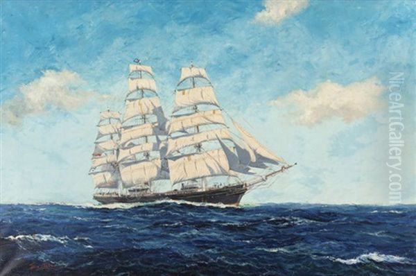 Ship At Sea Oil Painting by John Coleman Terry