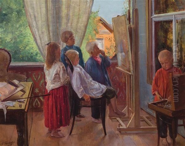 Morning Painting Class Oil Painting by Joseph Alfred Terry