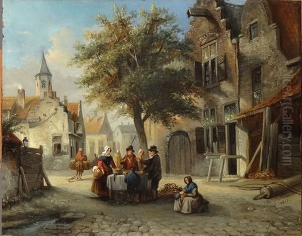 Place Animee Oil Painting by Prosper de Terwangne