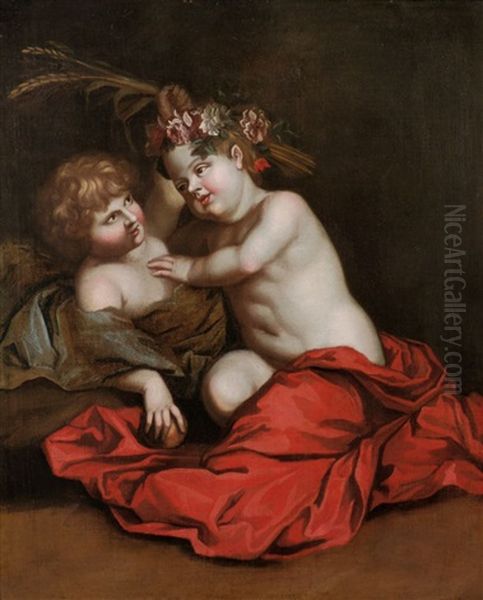 Pendants Mit Jahreszeiten-allegorien (pair) Oil Painting by Augustus (Snip) Terwesten