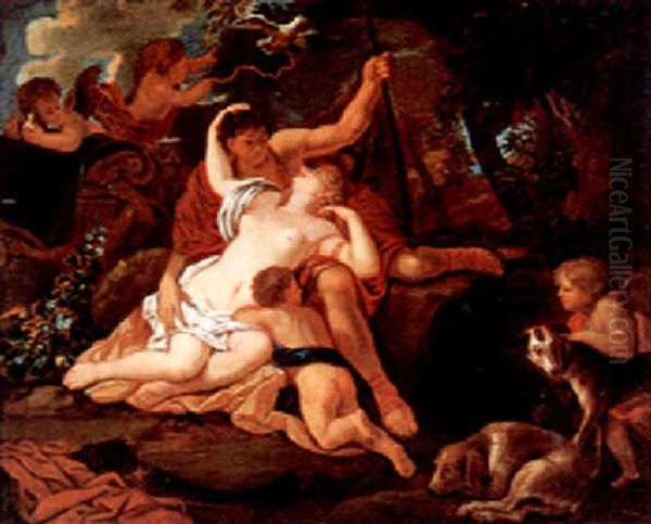 Venus And Adonis Oil Painting by Augustus (Snip) Terwesten