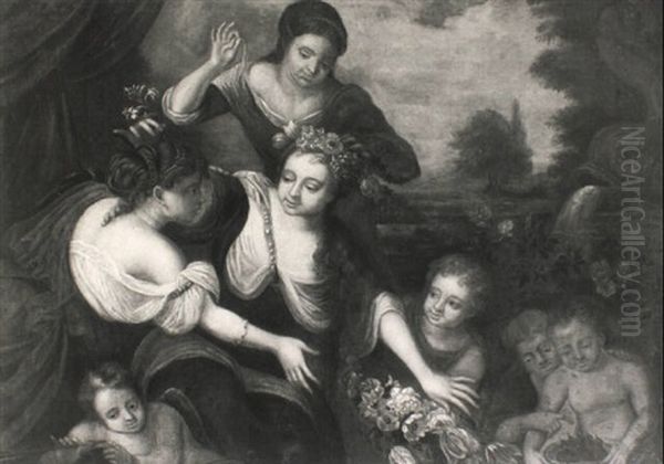 Flora Surrounded By Maidens And Putti Oil Painting by Augustus (Snip) Terwesten