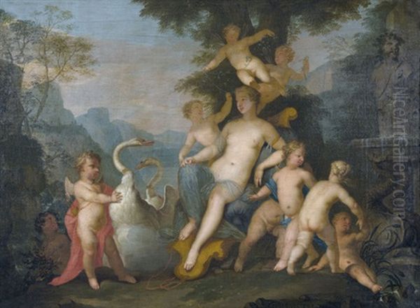 Venus Mit Schwanen Und Amoretten Oil Painting by Matthaeus (Arent) Terwesten