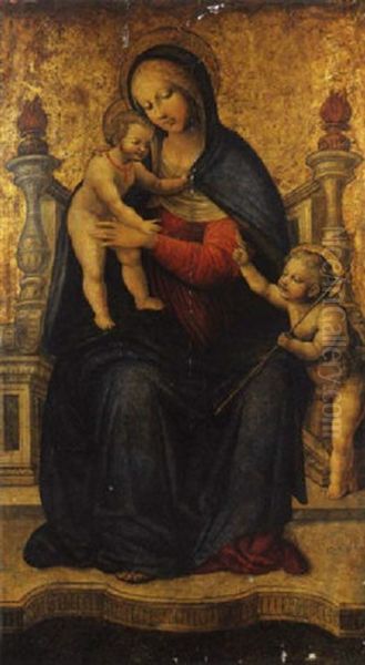 Madonna In Trono Con Bambino E San Giovannino Oil Painting by Augusto de Gifono Tesauro