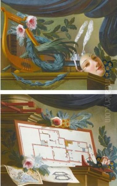 An Allegory Of The Arts; An Allegory Of Design And Architecture (pair) Oil Painting by Louis Tessier