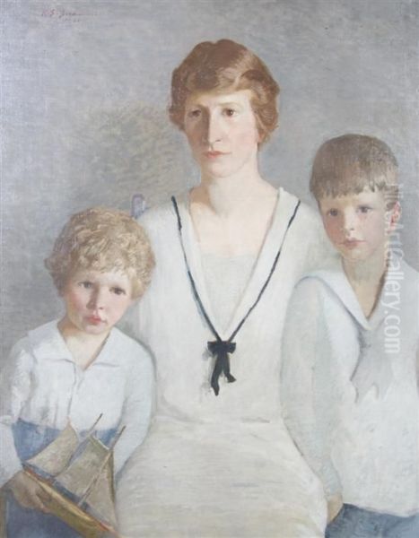 Portrait Of William, Winifred M. And Burrowes Hunt Oil Painting by Rae Sloan Bredin