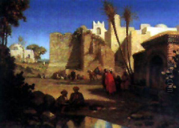 Repos A L'entree De La Kasbah Oil Painting by Louis Tesson