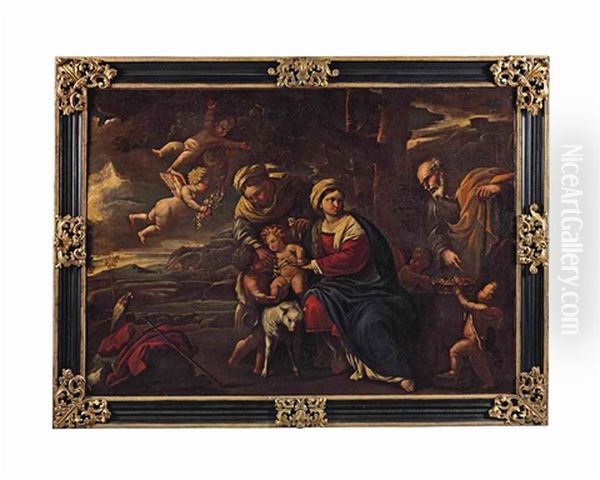 The Holy Family With St Elizabeth And The Infant St John The Baptist Oil Painting by Pietro Testa