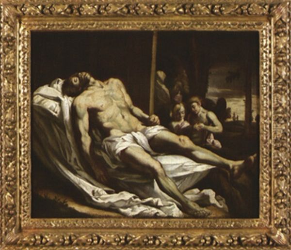 Les Anges Pleurant Le Christ Mort Oil Painting by Pietro Testa