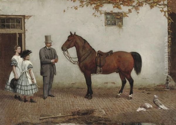 Jhr Jacob Carel Martens With His Daughters, Preparing For A Ride Oil Painting by Willem De Famars Testas