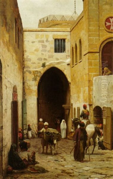 Rue Anime A Jerusalem Oil Painting by Willem De Famars Testas